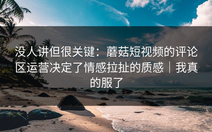 没人讲但很关键：蘑菇短视频的评论区运营决定了情感拉扯的质感｜我真的服了